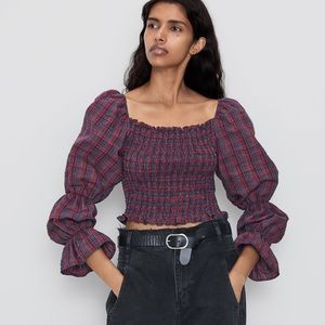 NWT ZARA CROPPED PLAID TOP
